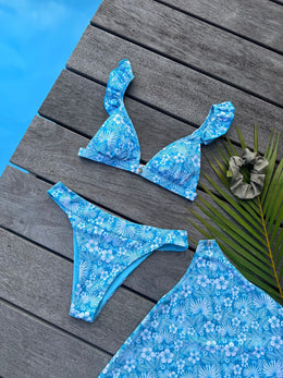 Ensemble maillot/robe 3 pièces - Haut triangle, bas culotte taille basse et jupe courte